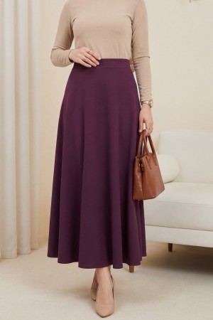 İthal Likralı Krep Kumaş Kiloş Çan Etek   -بوردو