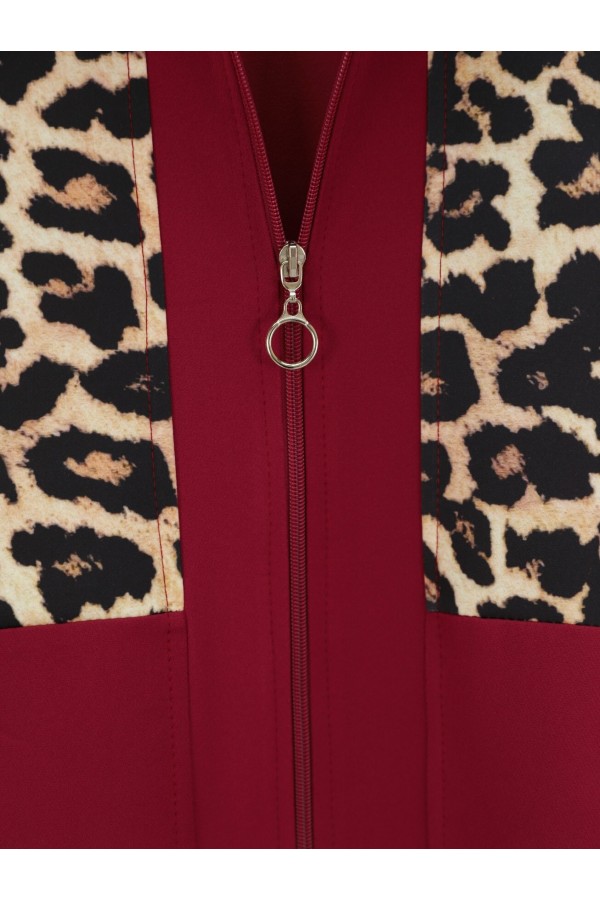 Shirt Collar Zippered Trouser Suit -Maroon