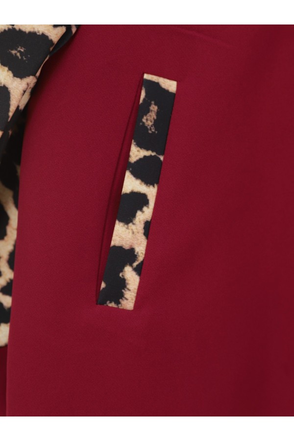 Shirt Collar Zippered Trouser Suit -Maroon