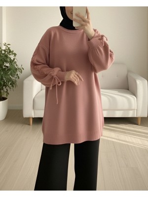 Yuvarlak Yaka Kolu Örgü Detaylı Triko Kazak -G.Kurusu