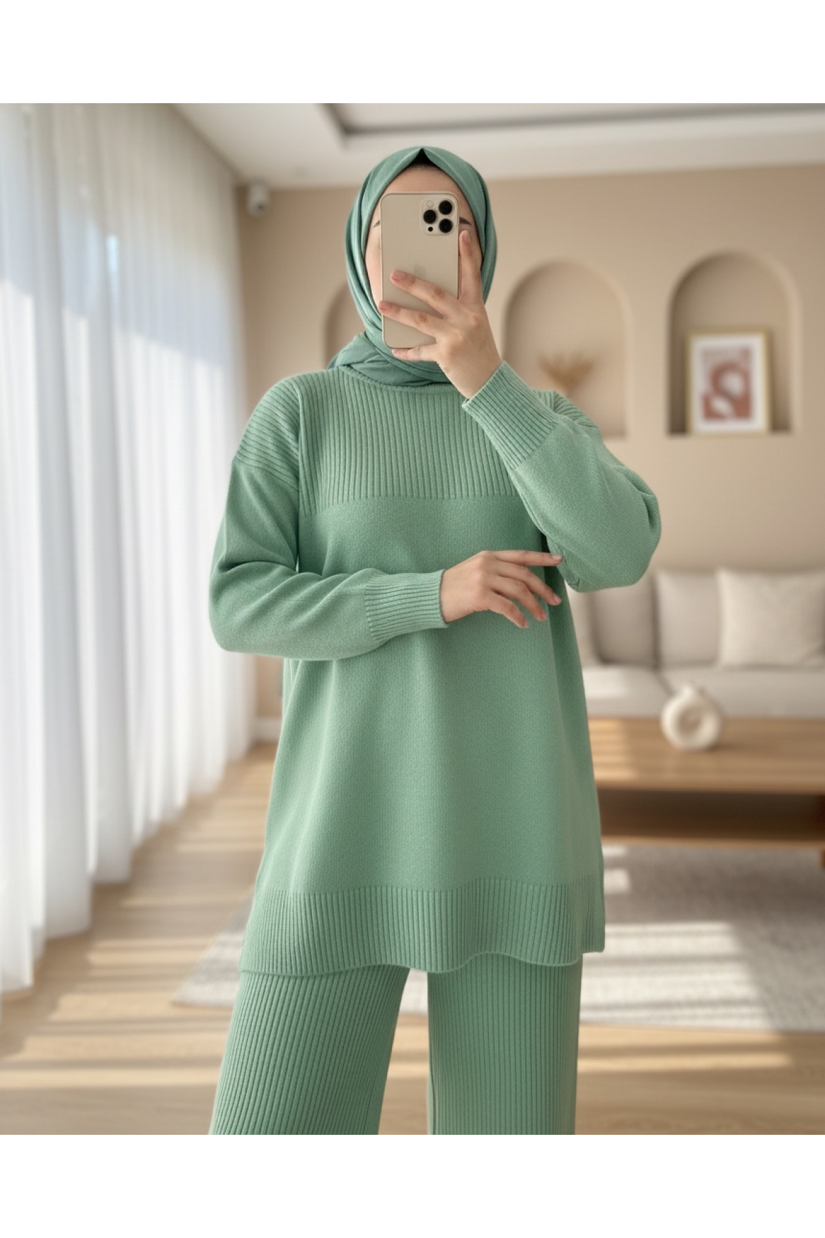 Yarım Boğazlı Triko Takım  -Mint