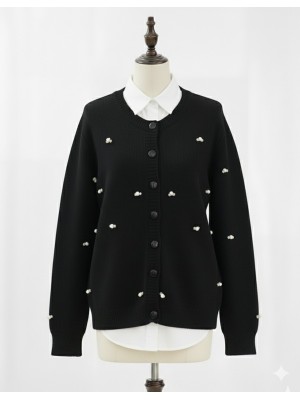 كارديجان ناعم مع تفاصيل زهور بأزرار -أسود