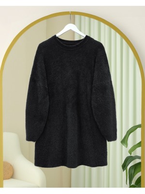 Sakallı Uzun Salaş Triko Tunik -Siyah