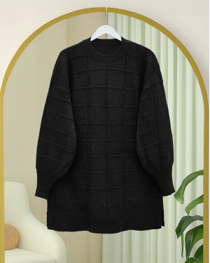 تونيك محبوك ناعم بفتحة مربعة -أسود