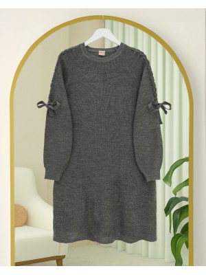 Casual Knit Tunic with Shoulder Braid -Smoked 