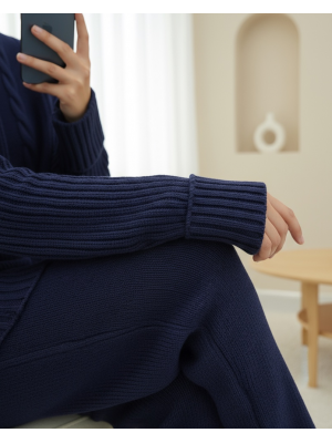 Saç Örgü Desen Kolu Düğme Detaylı Triko Takım -Laci