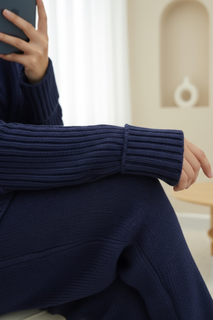 Saç Örgü Desen Kolu Düğme Detaylı Triko Takım -Laci