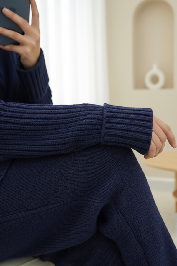 Saç Örgü Desen Kolu Düğme Detaylı Triko Takım -Laci