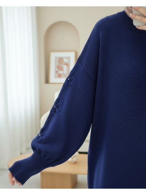 Kolu Çiçek Detaylı Yuvarlak Yaka Yumoş Triko Kazak -Laci