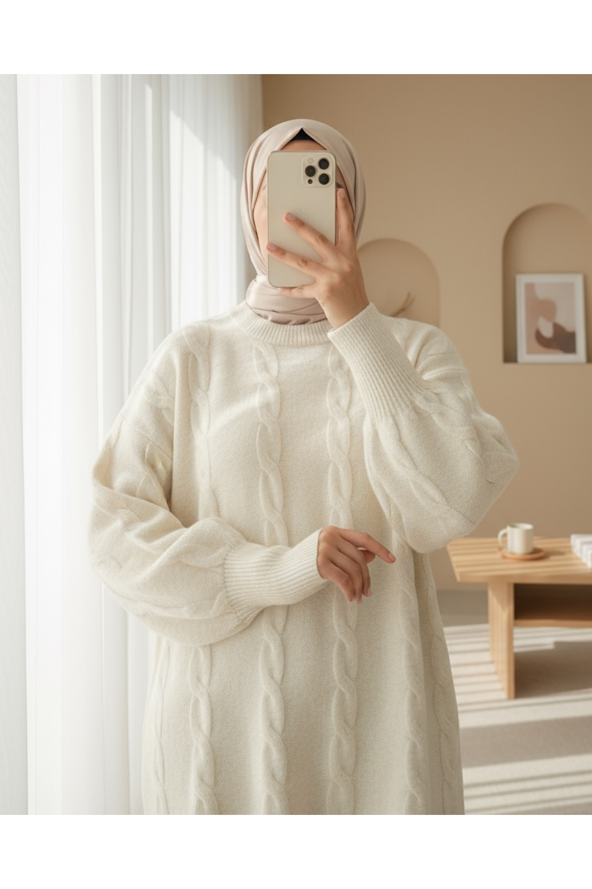 Hair Knitting Pattern Soft Knitwear Sweater -Ecru