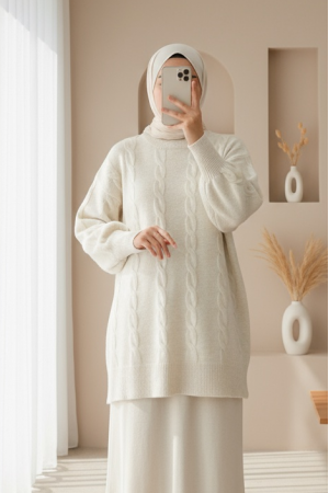 Hair Knitting Pattern Soft Knitwear Sweater -Ecru