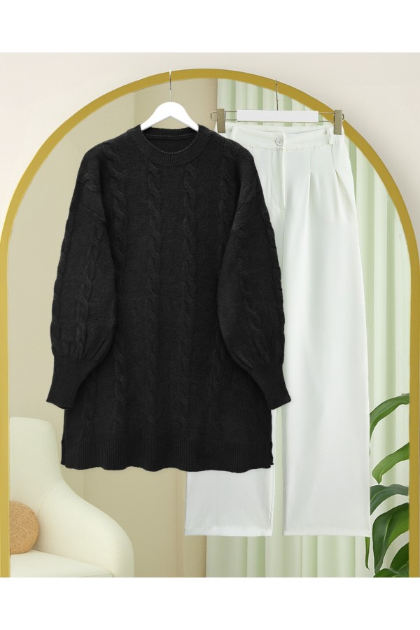 Hair Knitting Pattern Soft Knitwear Sweater -Black