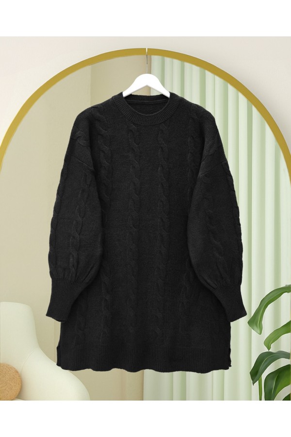 Hair Knitting Pattern Soft Knitwear Sweater -Black