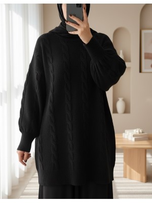 Hair Knitting Pattern Soft Knitwear Sweater -Black