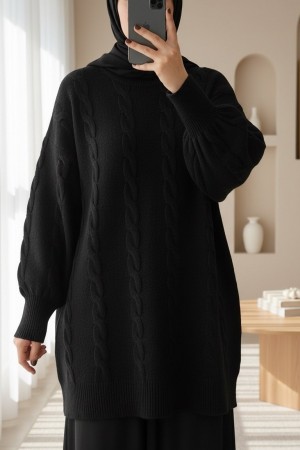 Hair Knitting Pattern Soft Knitwear Sweater -Black