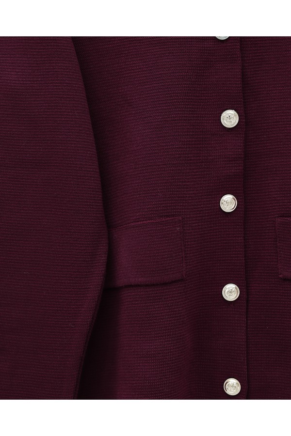 Button-Front Skirted Collar Knitwear Suit -Maroon