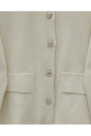 Button-Front Skirted Collar Knitwear Suit -Ecru