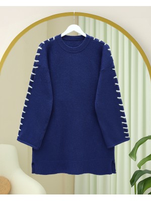 Kolları İpli Çizgili Yumoş Triko Tunik -Laci