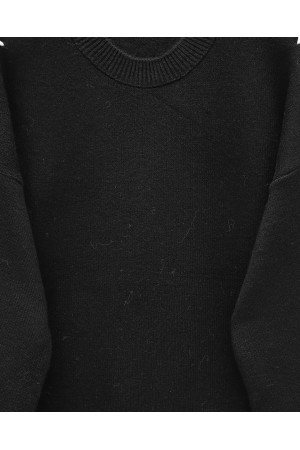 Soft Knit Tunic with Drawstring Sleeves and Stripes -Black