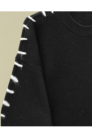 Soft Knit Tunic with Drawstring Sleeves and Stripes -Black