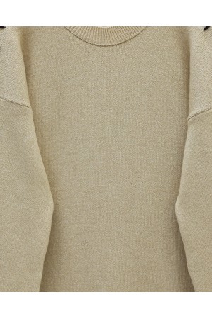 Soft Knit Tunic with Drawstring Sleeves and Stripes -Mink color