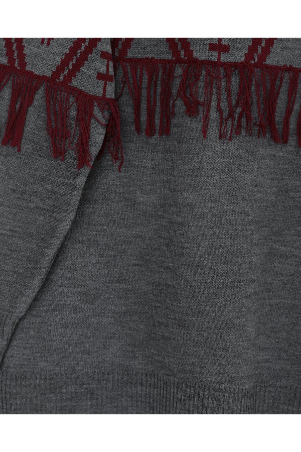 Pixel Pattern Knitwear Suit with Fringed Front and Sleeves -Smoked 