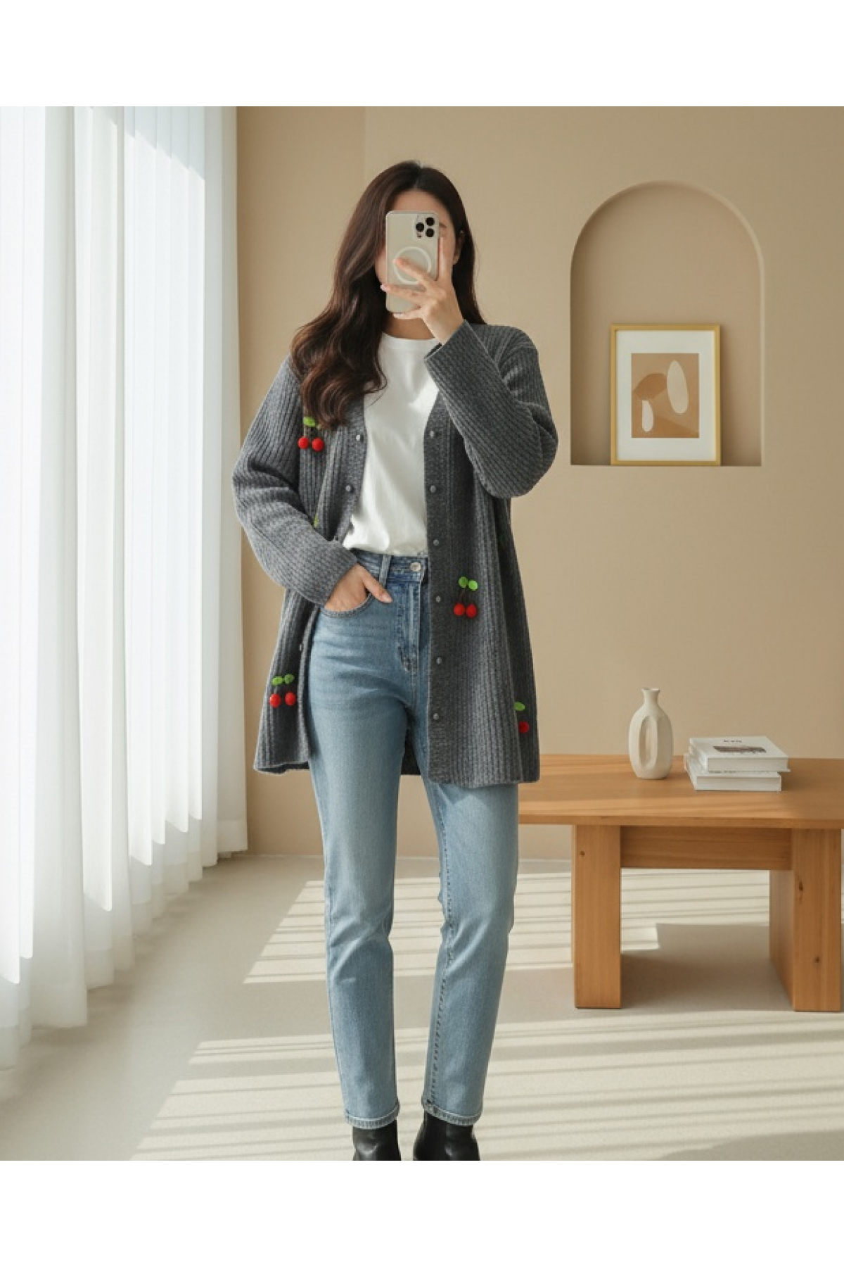 Cherry Top Button Knit Cardigan -Smoked 