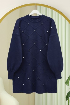 Taş Detaylı Kare Desenli Triko Tunik -Laci