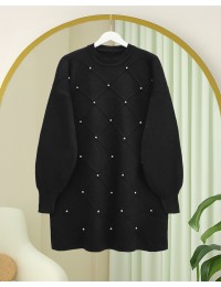 Taş Detaylı Kare Desenli Triko...