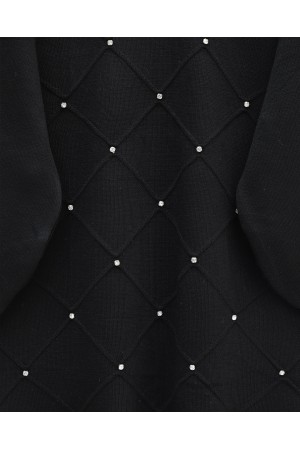 Taş Detaylı Kare Desenli Triko Tunik -Siyah