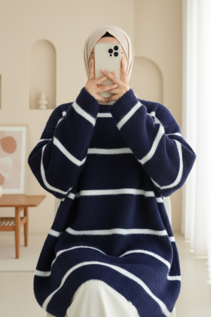 Çizgili Salaş Sakallı Triko Tunik -Laci