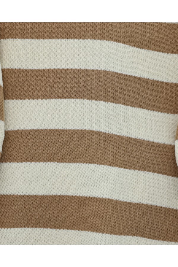 Half-Turtleneck Buttoned Collar Thick Striped Knitwear Suit -Mink color