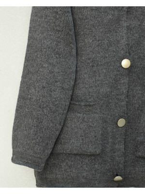 Önü Düğmeli Çift Cepli Yumoş Triko Hırka -Füme