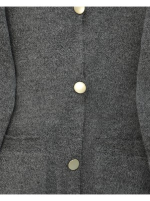 Önü Düğmeli Çift Cepli Yumoş Triko Hırka -Füme