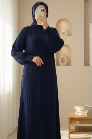 Fitilli Yırtmaçlı Uzun Triko Elbise -Laci