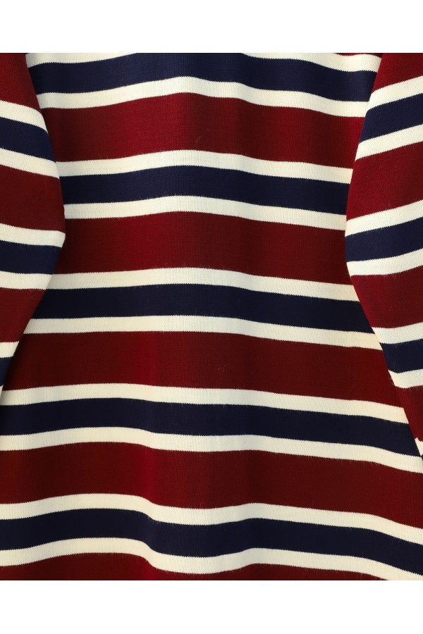 Round Neck Colorful Striped Casual Knitwear Suit -Maroon