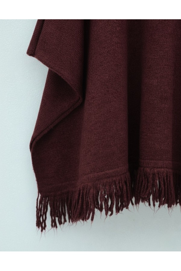 Knit Poncho with Tassel Detail on the Skirt -Maroon