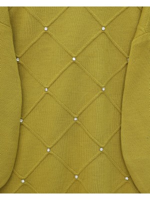 Taş Detaylı Kare Desenli Triko Tunik  -Yağ Yeşili