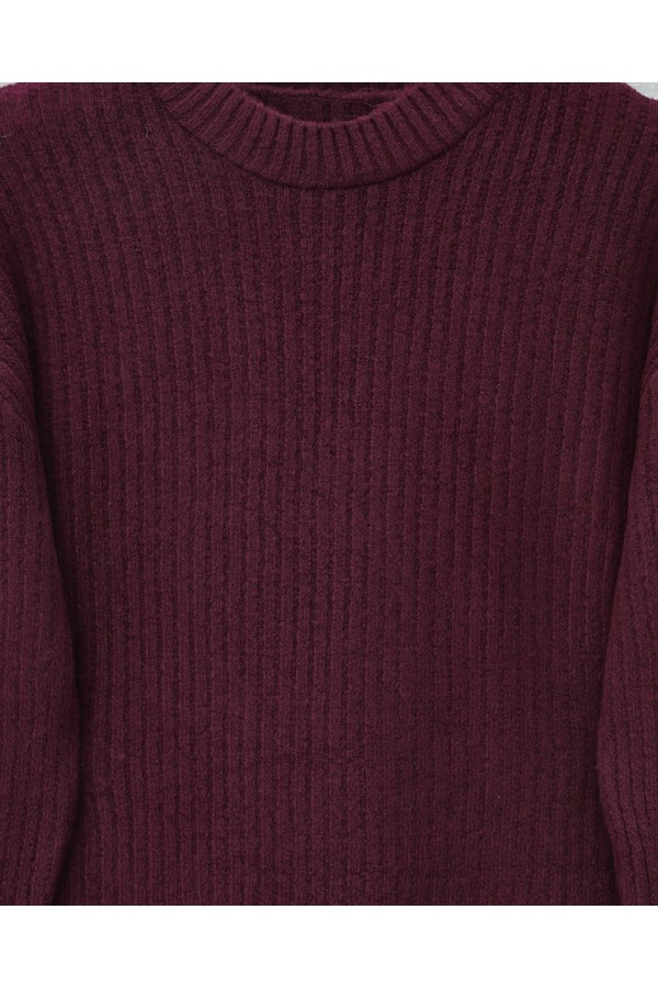 Long Ribbed Knit Sweater -Maroon