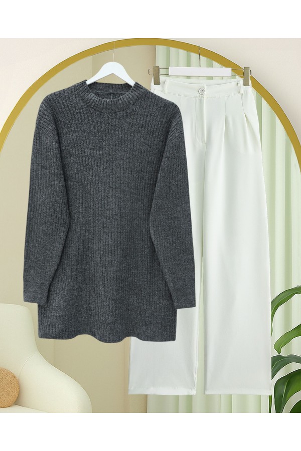 Long Ribbed Knit Sweater -Smoked 