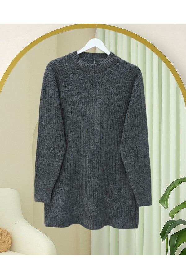Long Ribbed Knit Sweater -Smoked 