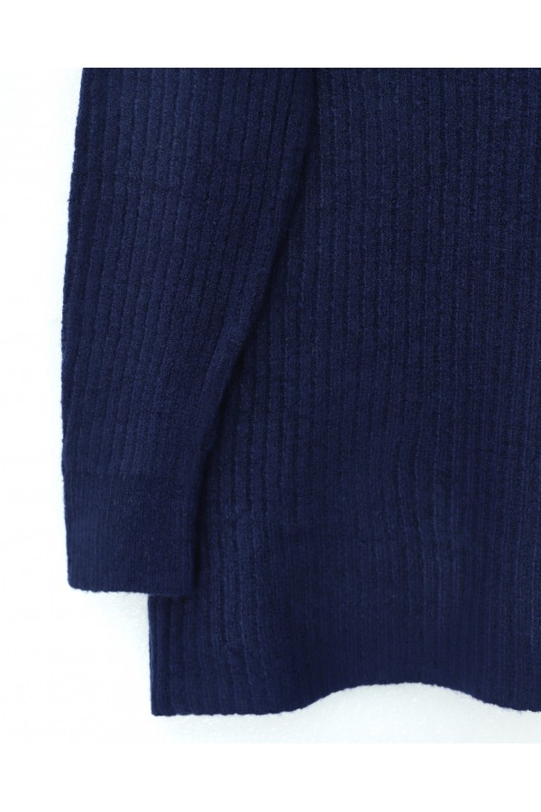 Long Ribbed Knit Sweater -Navy blue