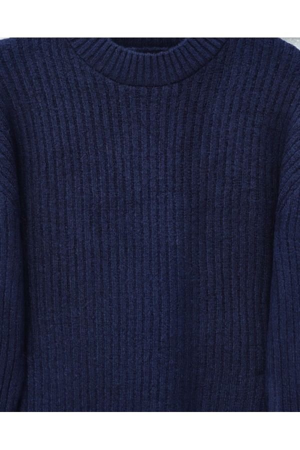 Long Ribbed Knit Sweater -Navy blue