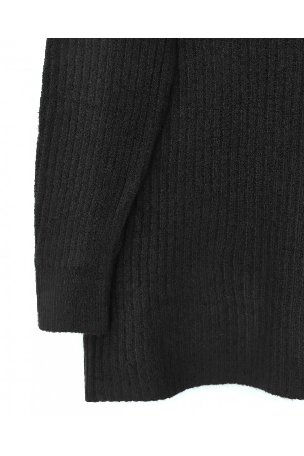 Long Ribbed Knit Sweater -Black