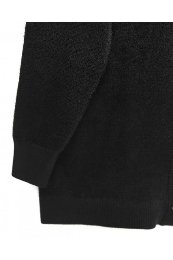 Buttoned Front Bearded Casual Knit Cardigan -Black