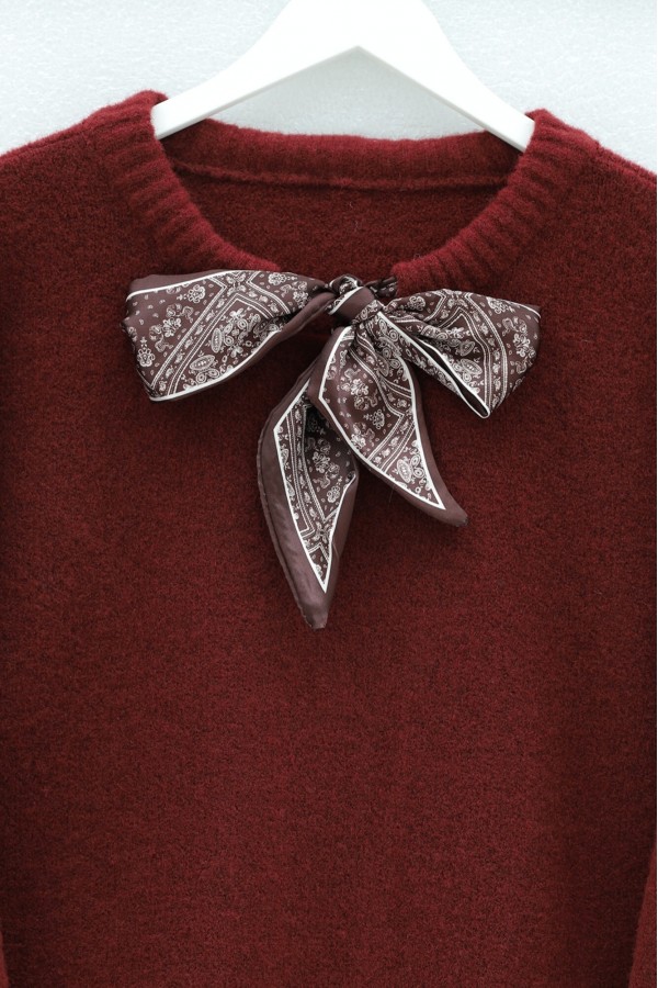 Soft Knit Sweater with Scarf Collar Detail -Maroon