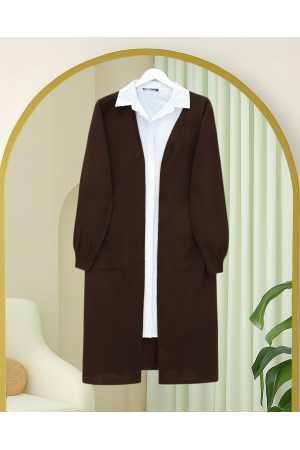 Cepli Tesettür Uzun Hırka    -K. Kahve