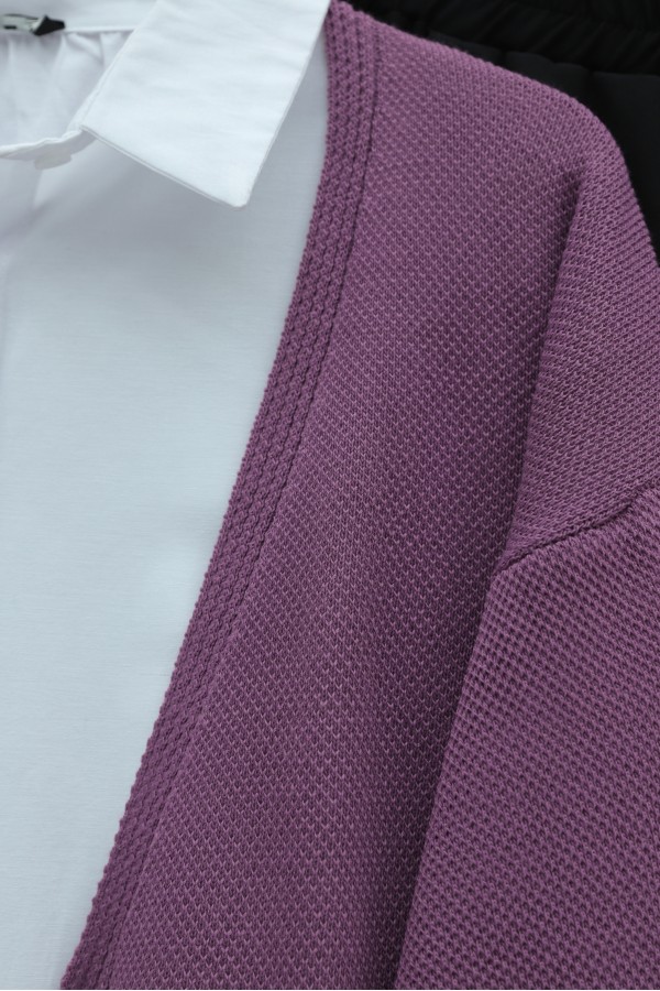 Loose-fitting knitted cardigan with braided sleeves -Damson