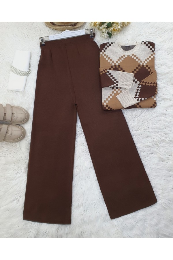 Salaş Triko Pantolon  -Kahve