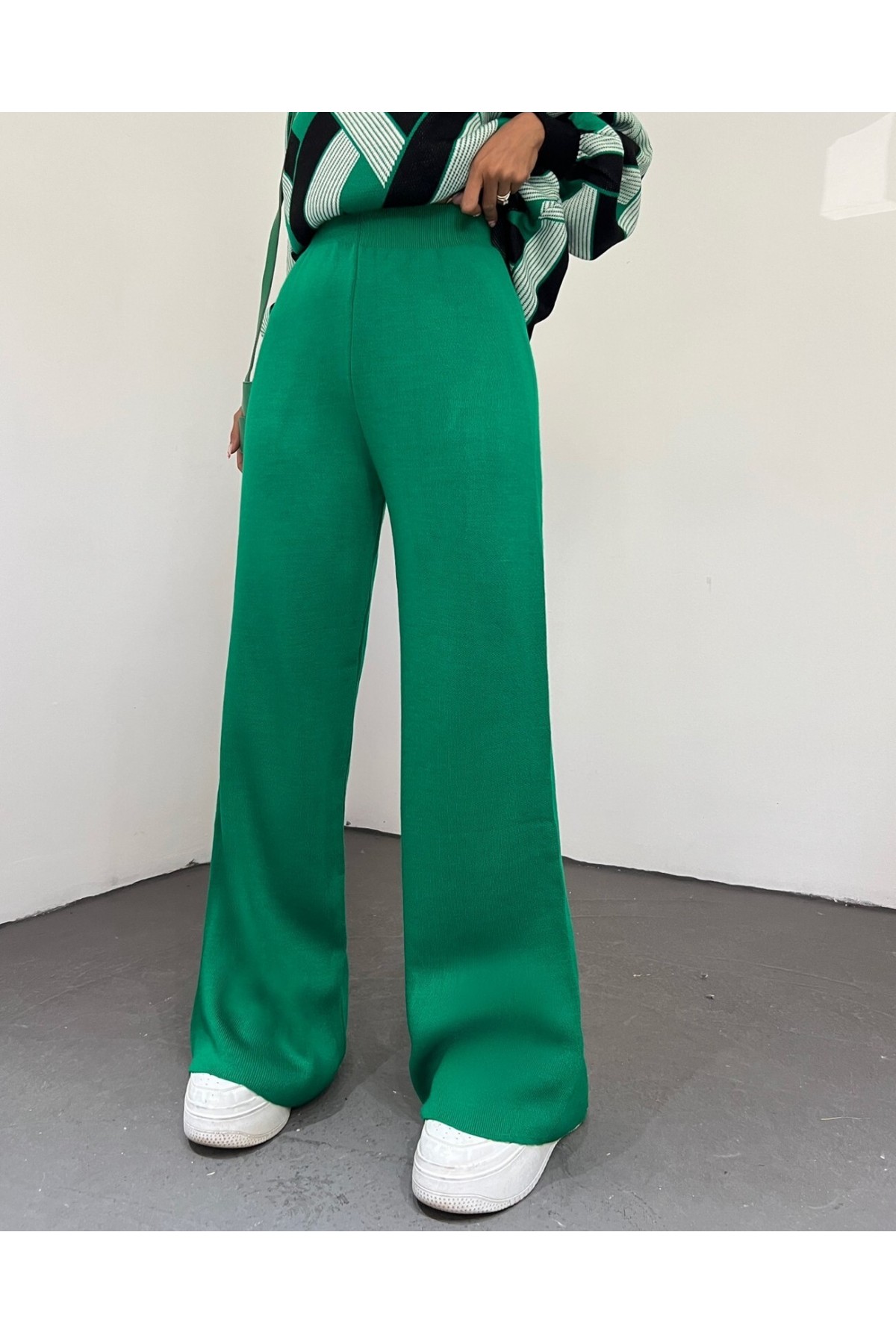 Loose Knit Trousers  -Green